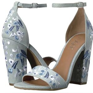 Blue Embroidered Women's Heels